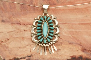 3 1/2" long Genuine Sleeping Beauty Turquoise Sterling Silver Zuni Indian Pendant